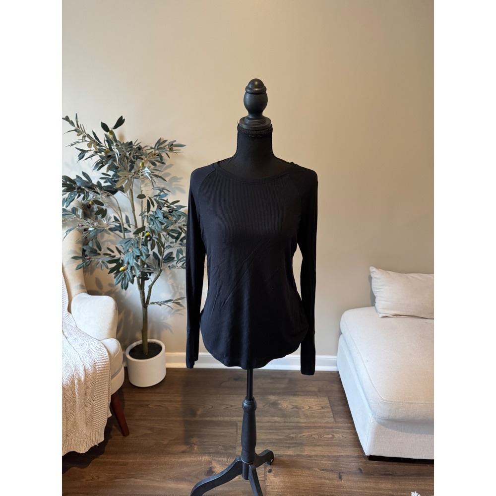 OFFLINE by Aerie Black Ribbed Long Sleeve Raglan Top Small S